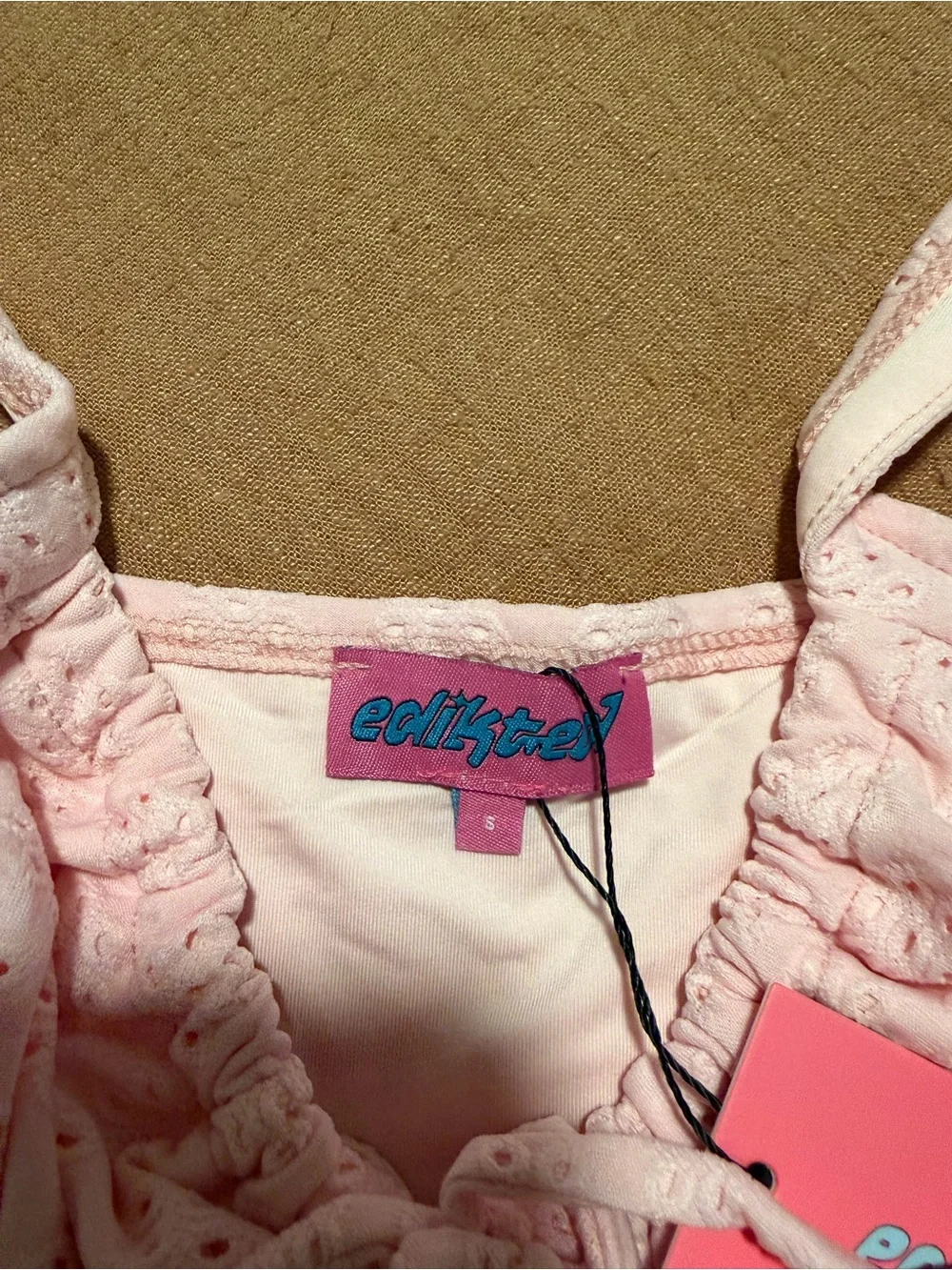 Edikted Pink Eyelet One-Piece Bodysuit